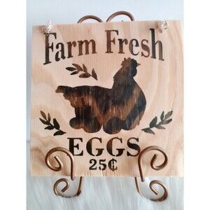Handmade Farm Fresh Eggs .25 Home Decor Wood Burnished 8 1/4X8 1/4 Wall Hanging